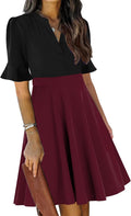 Mokayee Womens V Neck Ruffle Fit and Flare Knee Length Dress