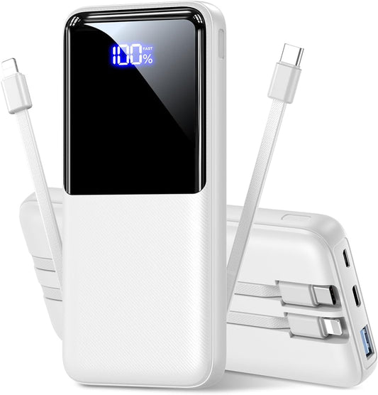 Portable Charger Power Bank with Built-in Cables for Fast Charging