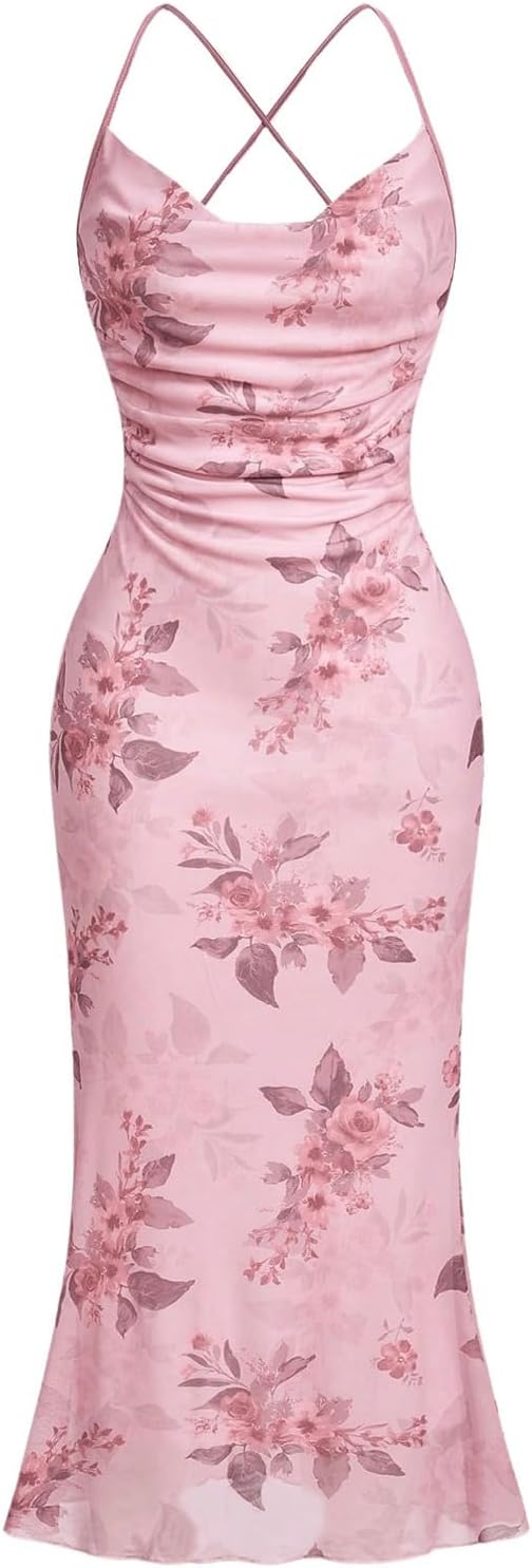Floral Mesh Bodycon Cami Dress for Cocktail and Wedding Events