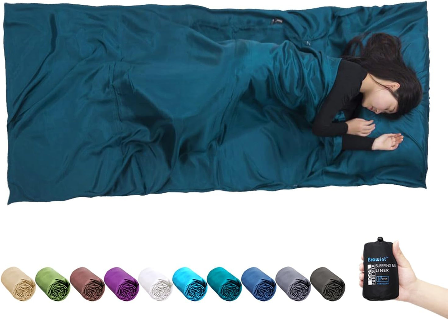BROWINT Silk Sleeping Bag Liner - Extra Wide Travel Sheet