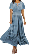 Women's Velvet Tiered Ruffle Maxi Dress - Fall Winter