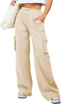 Women High Waisted Drawstring Wide Leg Cargo Pants - Casual