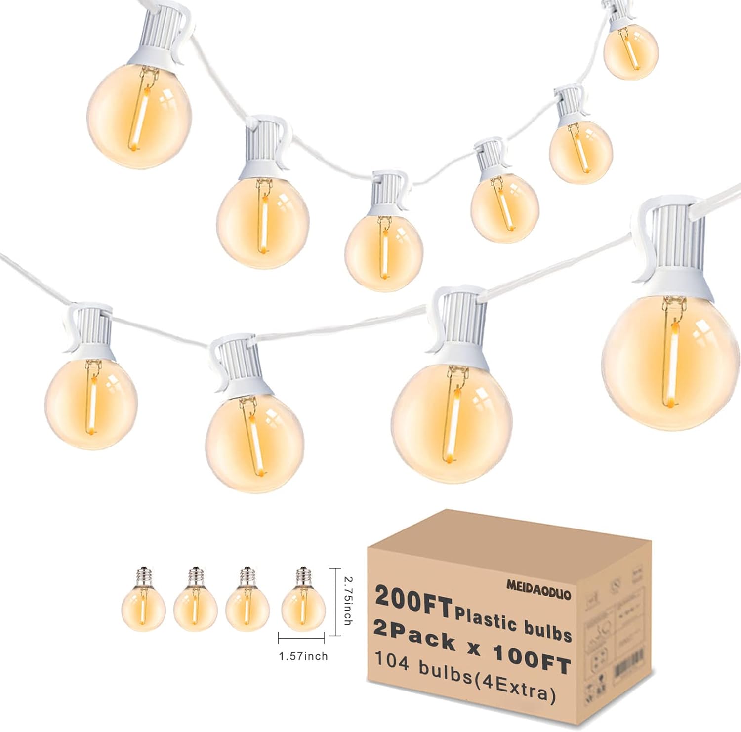 White String Lights Outdoor 200FT LED Globe G40 for Patio Use