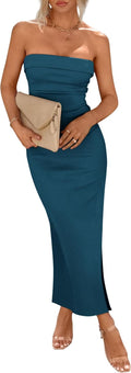 Tube Bodycon Maxi Dress Ribbed Strapless Side Slit - Elegant Summer