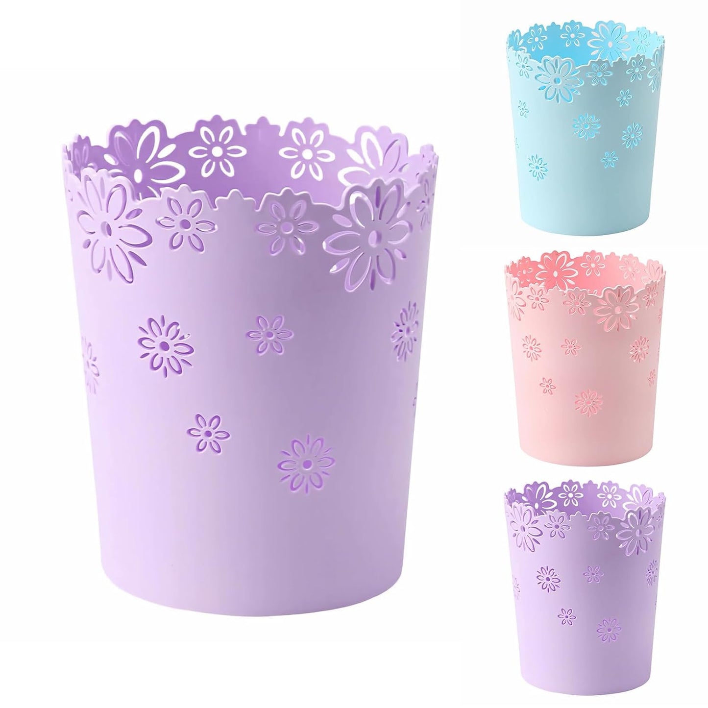 Simple Cute Wastebasket Hollow Flower Shape Plastic Trash Can