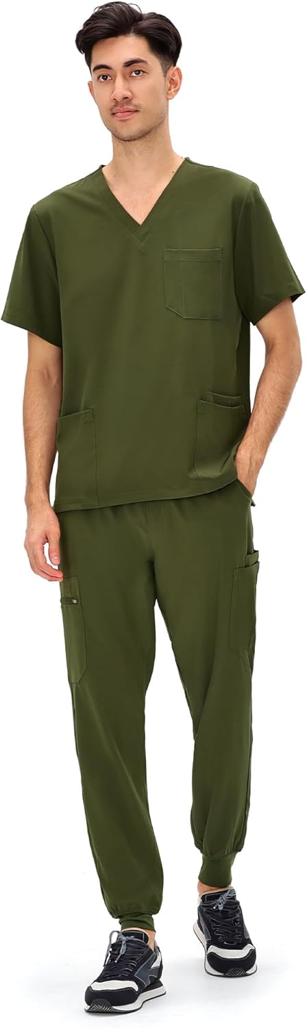 COZYFIT Scrubs for Men - 11 Pockets V-Neck Top & Jogger Pants