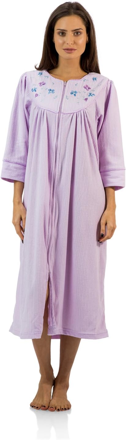 Casual Nights Women's Zipper Front Jacquard Fleece Long Robe
