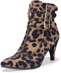 Womens Pointed Toe Two Strap Ankle Booties - 3in Kitten Heel