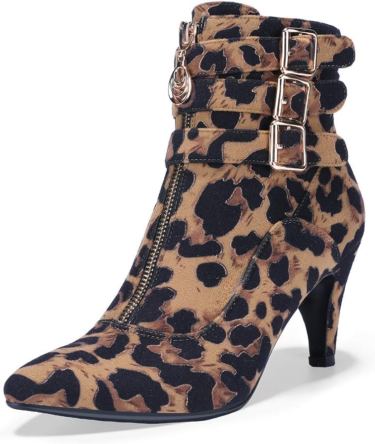IDIFU Women's Pointed Toe Ankle Booties with Kitten Heel