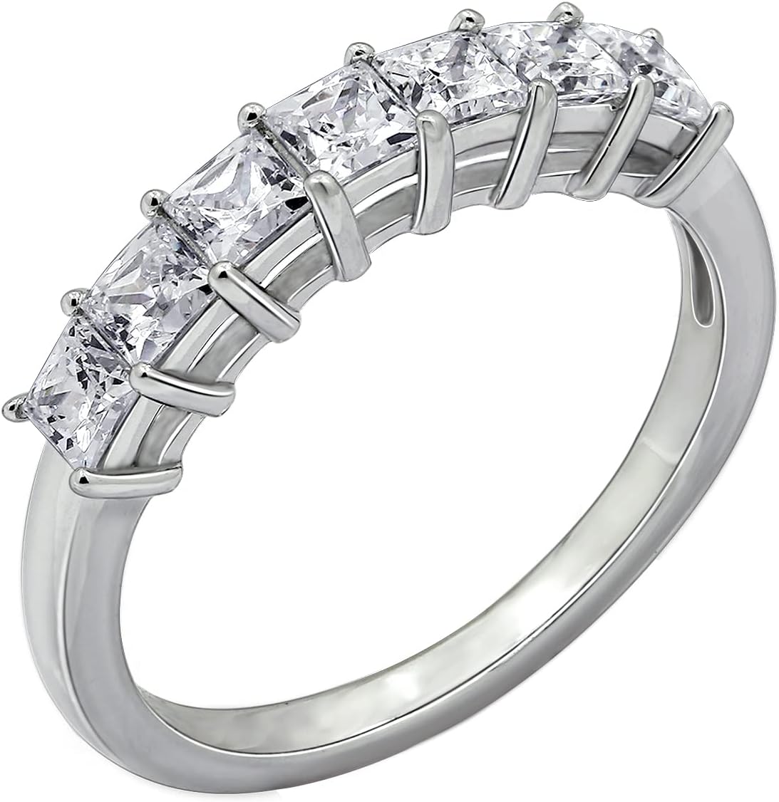 Platinum-Plated Sterling Silver Princess Cut Cubic Zirconia Ring