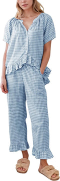 Flygo Womens Plaid 2 Piece Pajamas Set - Soft 100% Cotton