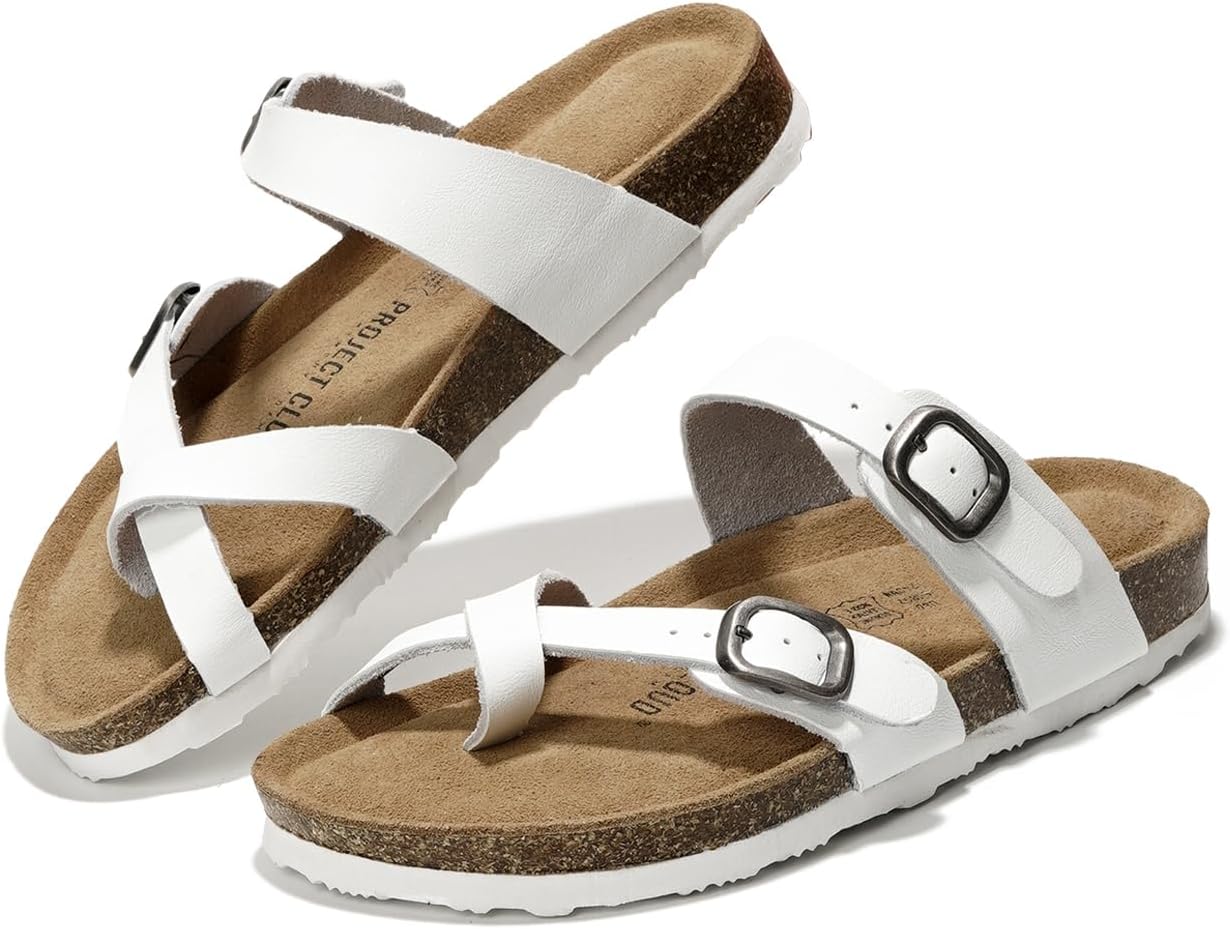 Project Cloud Genuine Leather Womens Sandals with Cork Footbed