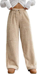 Fuzzy Plush Pajama Pants - Warm Wide Leg Lounge Bottoms