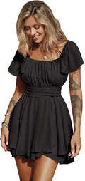 EXLURA Women's Ruffle Sleeve Tie Back Romper Dress for Summer Style