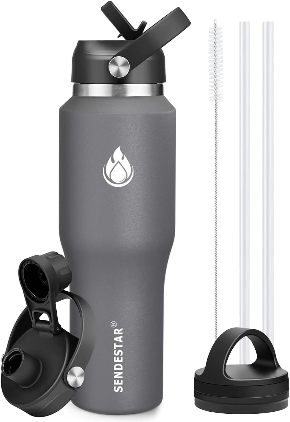 SENDESTAR 40oz Water Bottle with Dual Lids for All Activities