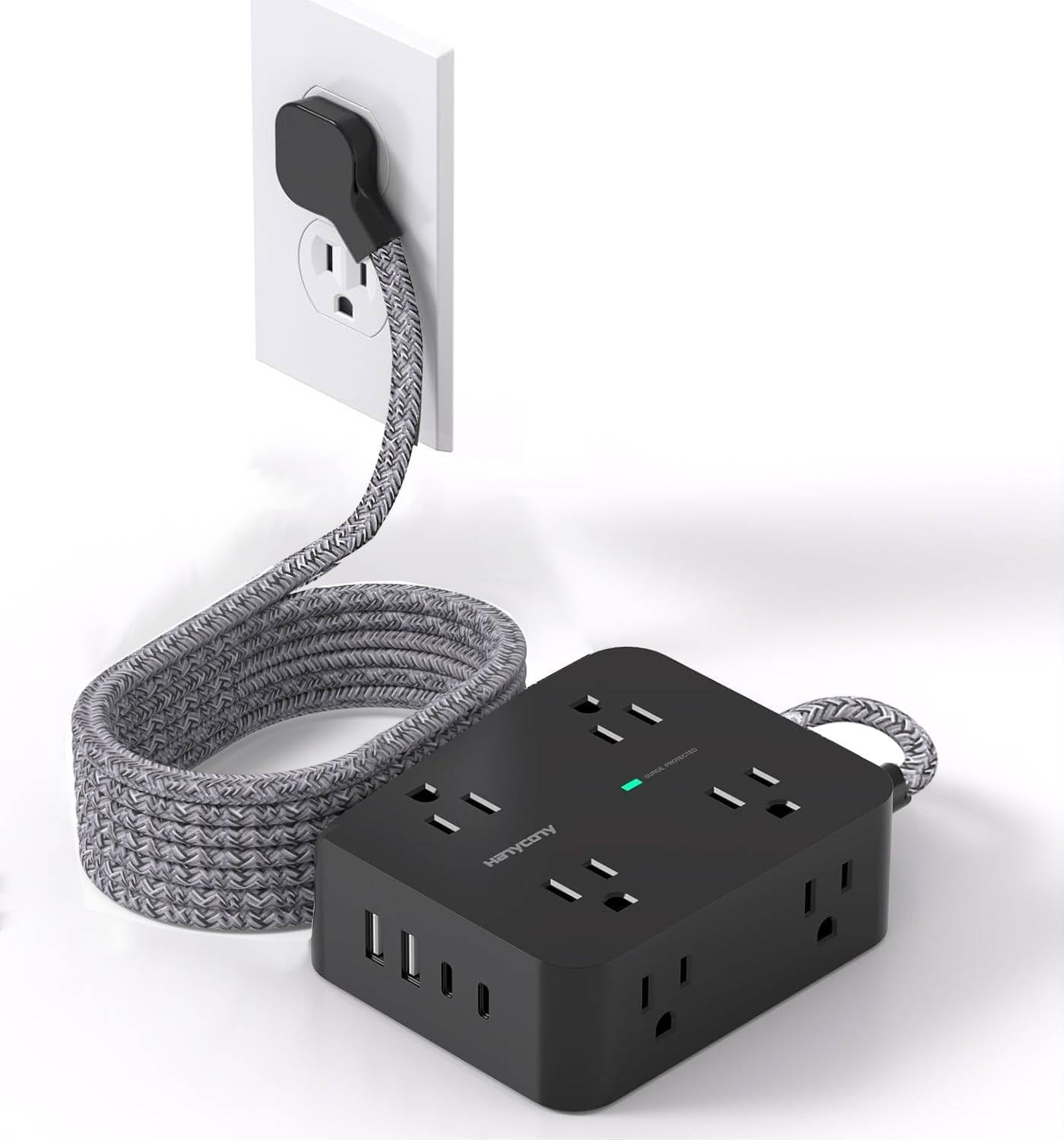 10 Ft Ultra Thin Power Strip with USB-C