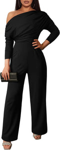 YMDUCH Women's Fall Elegant Long Sleeve Off Shoulder Jumpsuit - High