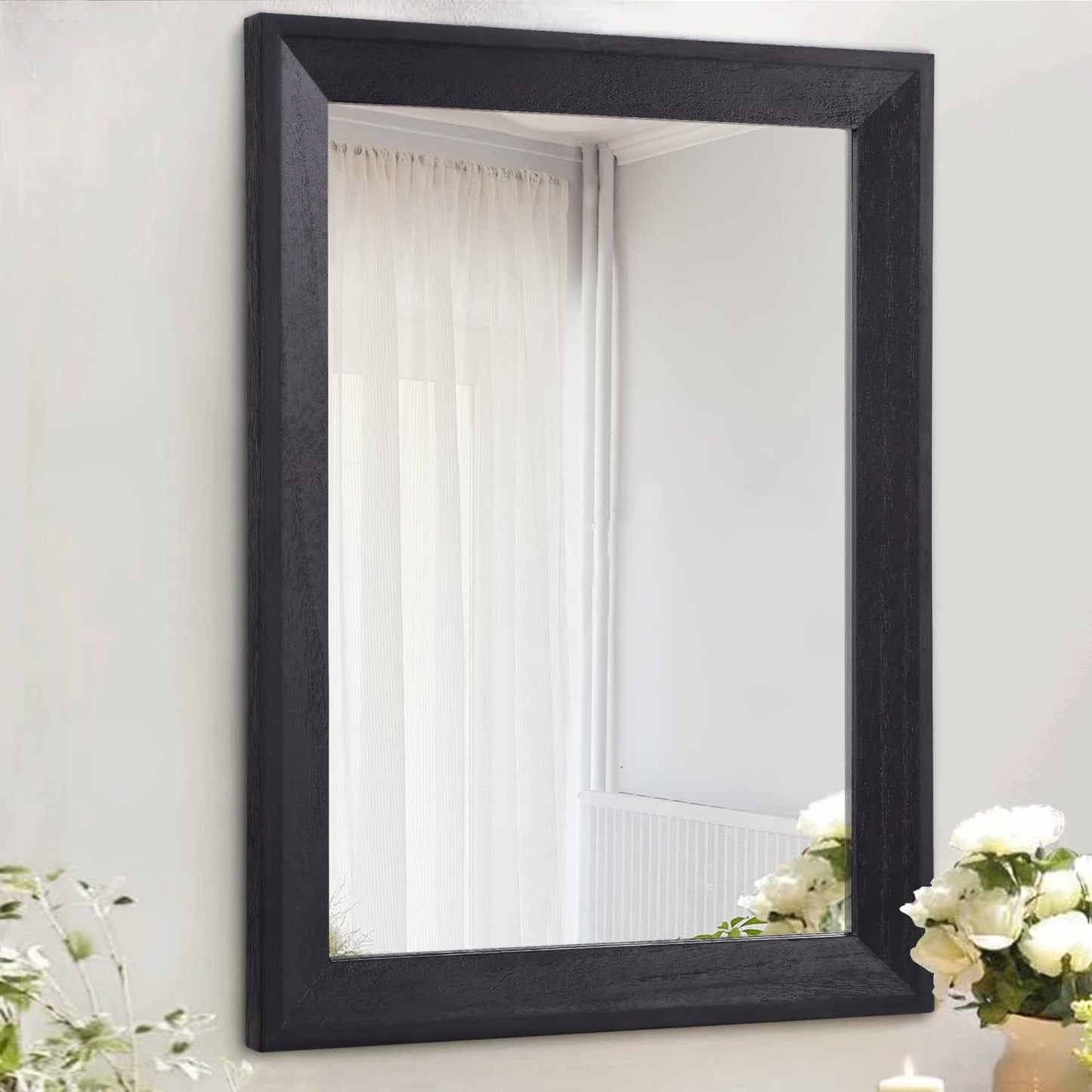 AAZZKANG Black Rectangle Wood Framed Large Wall Mirror 20x16