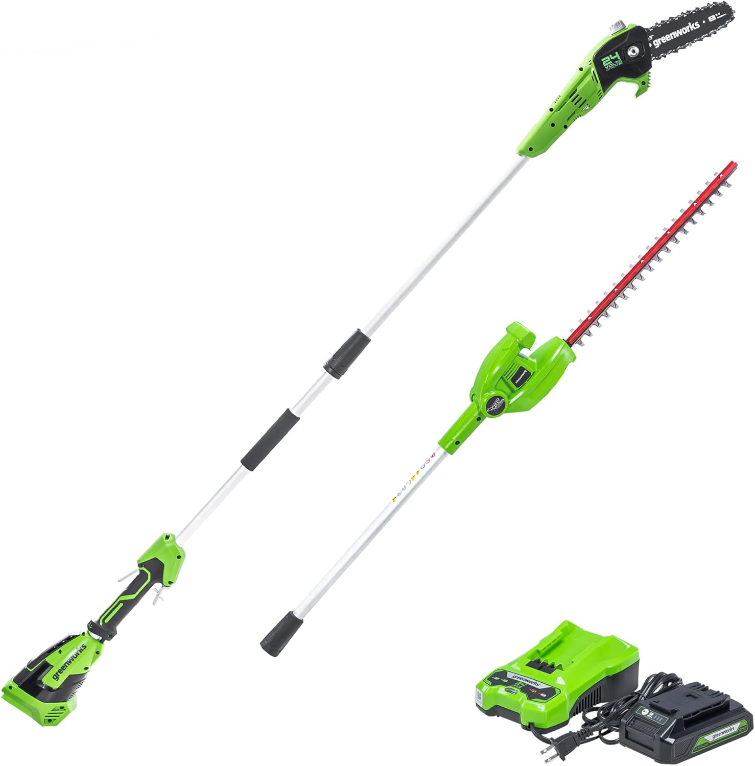 Greenworks 24V Cordless Polesaw and Hedge Trimmer Combo Kit