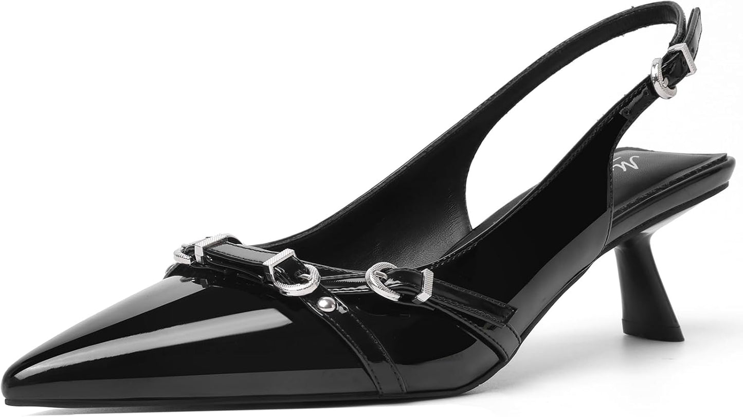 Mostrin Kitten Heels for Women Stylish Slingback Pumps