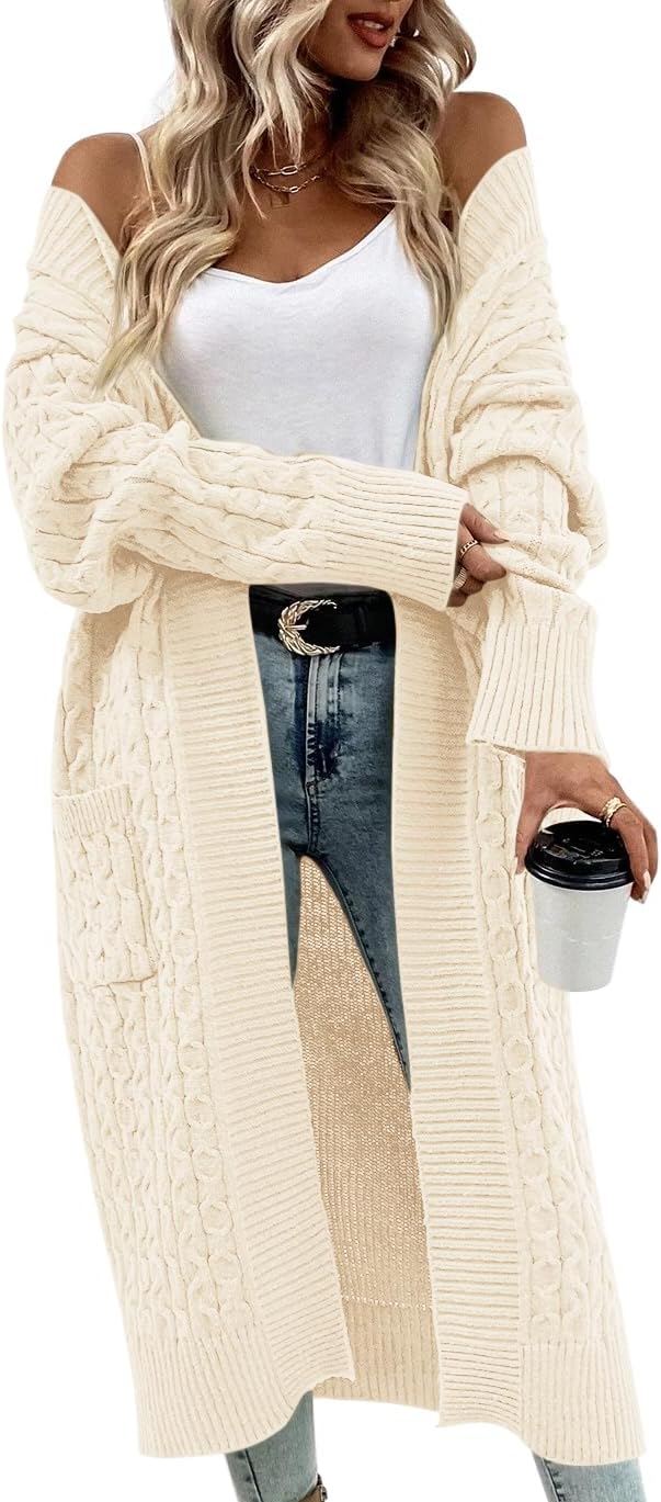 Onedreamer Womens Long Cardigan Cable Knit Open Front Sweater
