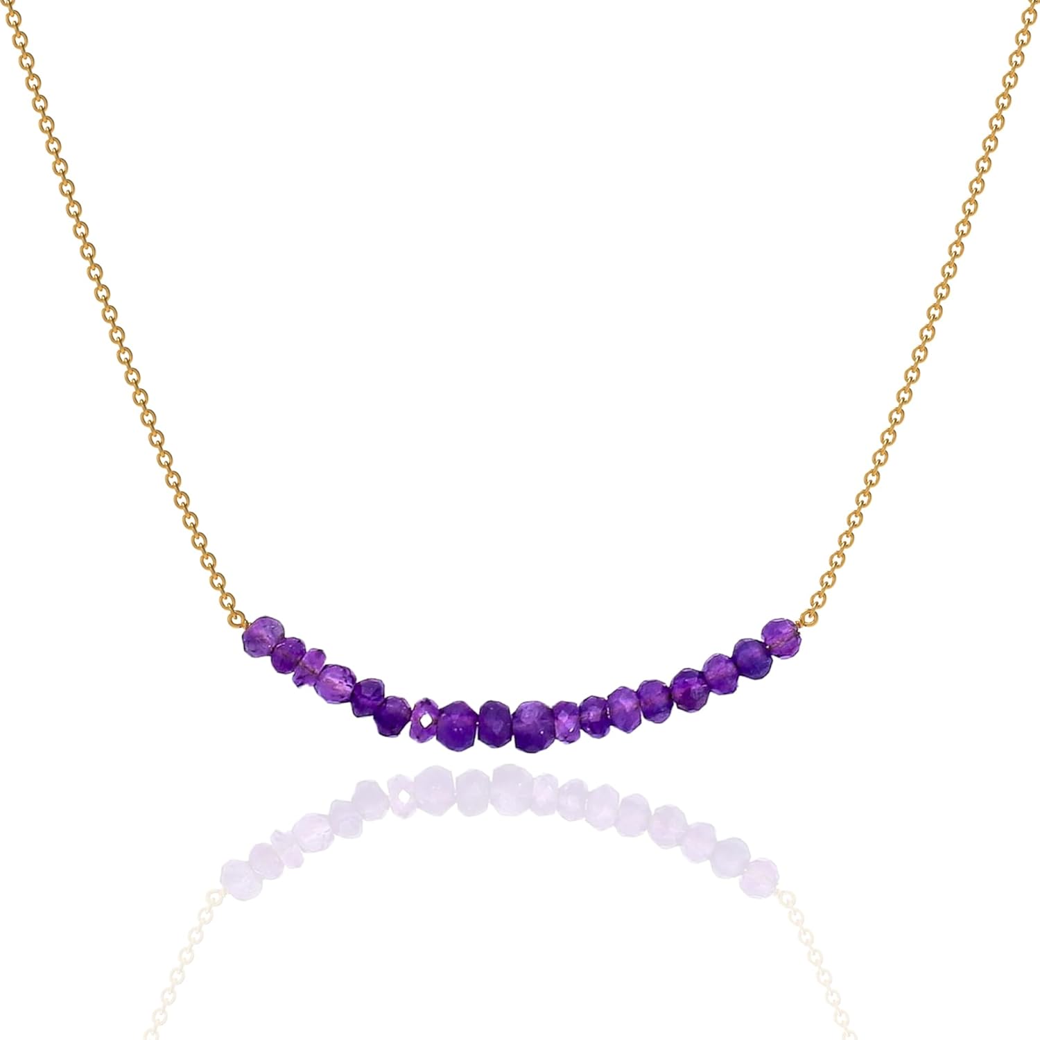 18K Gold Vermeil Beaded Natural Birthstone Bar Necklace