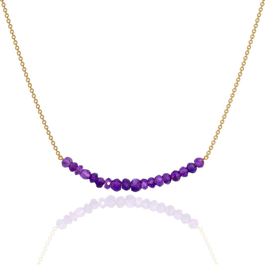 18K Gold Vermeil Beaded Natural Birthstone Bar Necklace