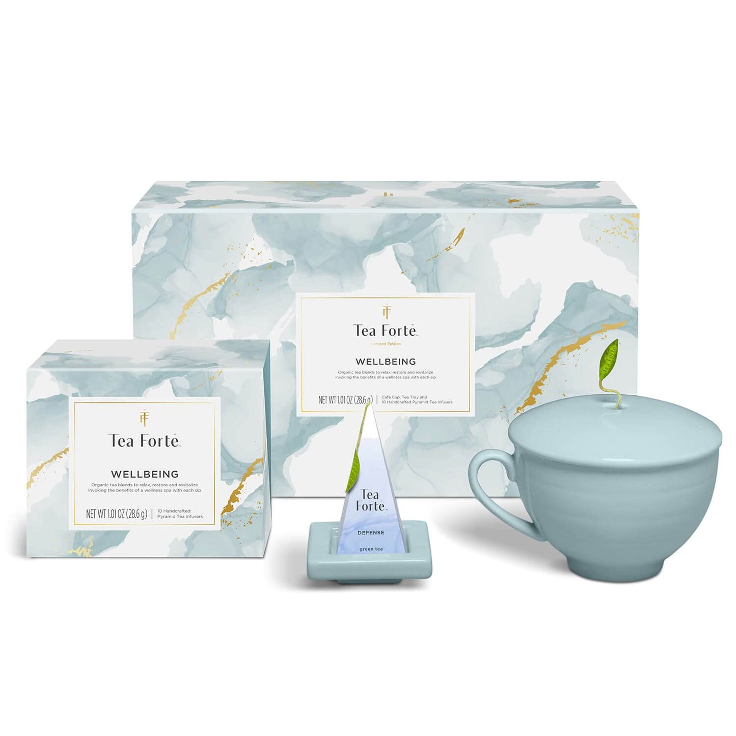 Wellbeing Tea Gift Set with Light Blue Cafe Cup and Tray