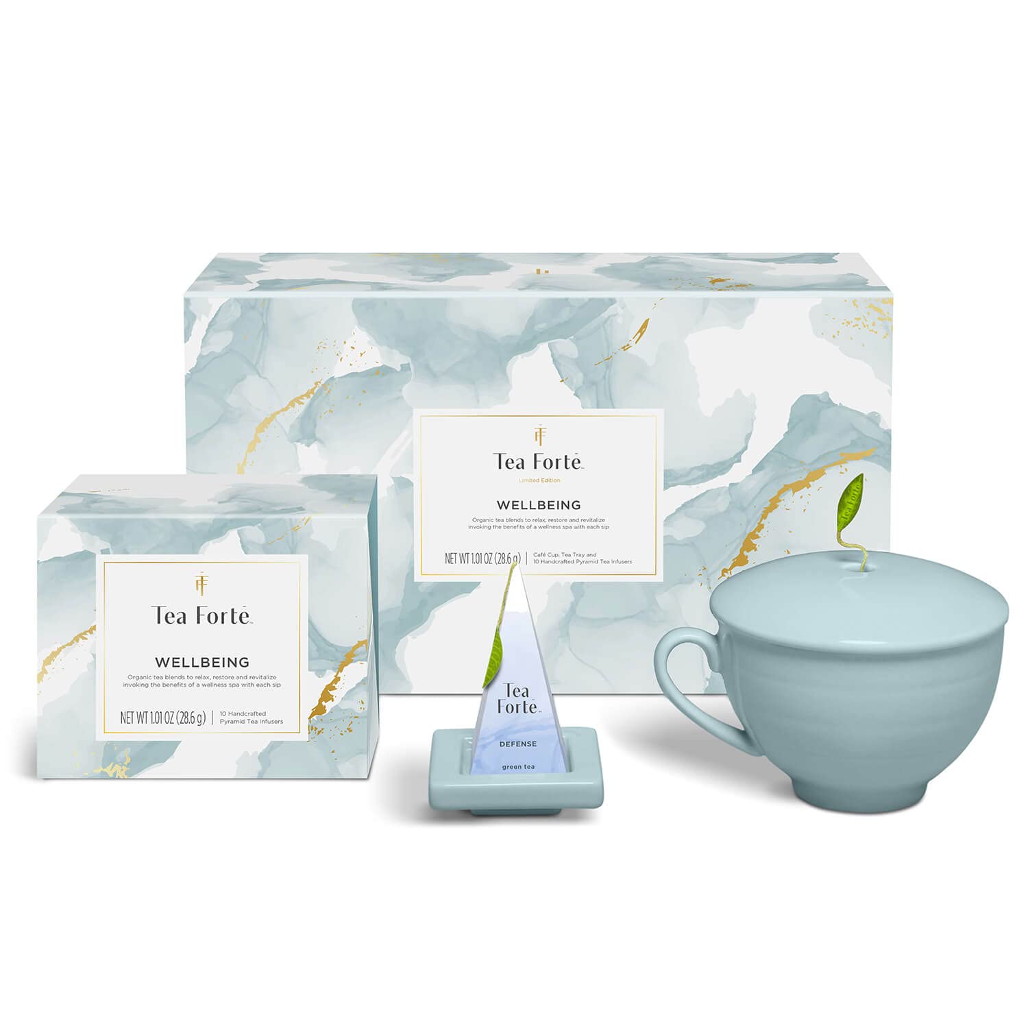 Wellbeing Tea Gift Set with Light Blue Cafe Cup and Tray