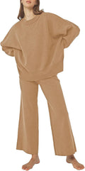 Pink Queen Women's 2 Piece Knit Sweater Tracksuit - Wide Leg Lounge