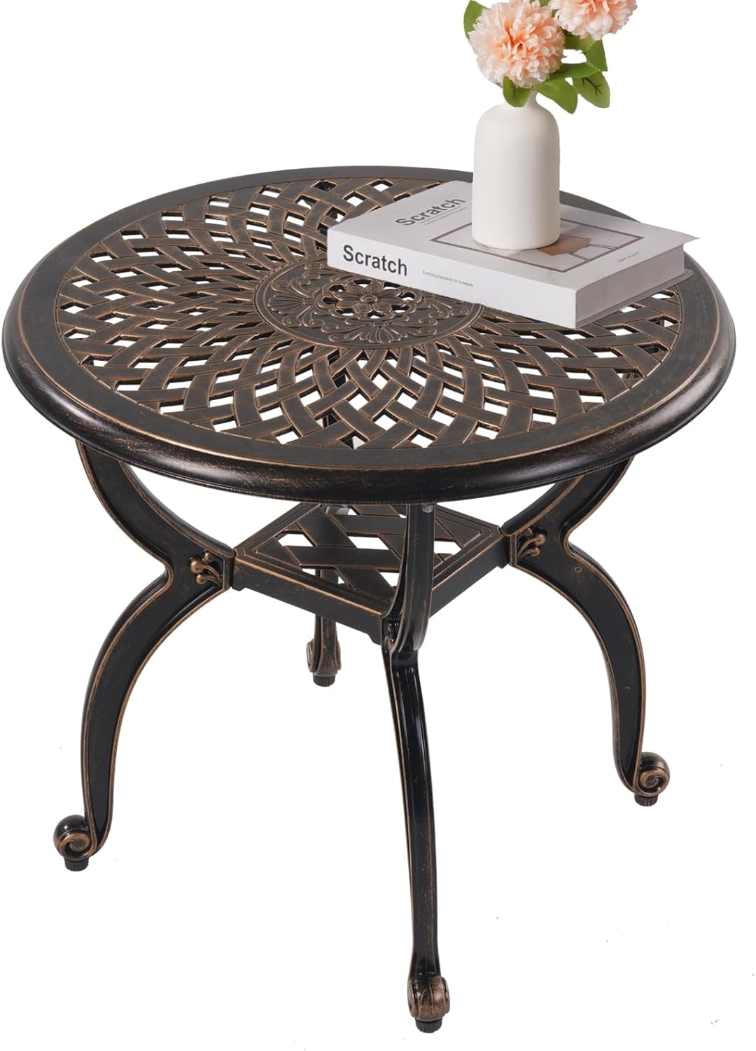 Cast Aluminum Outdoor Side Table for Patio and Garden Use