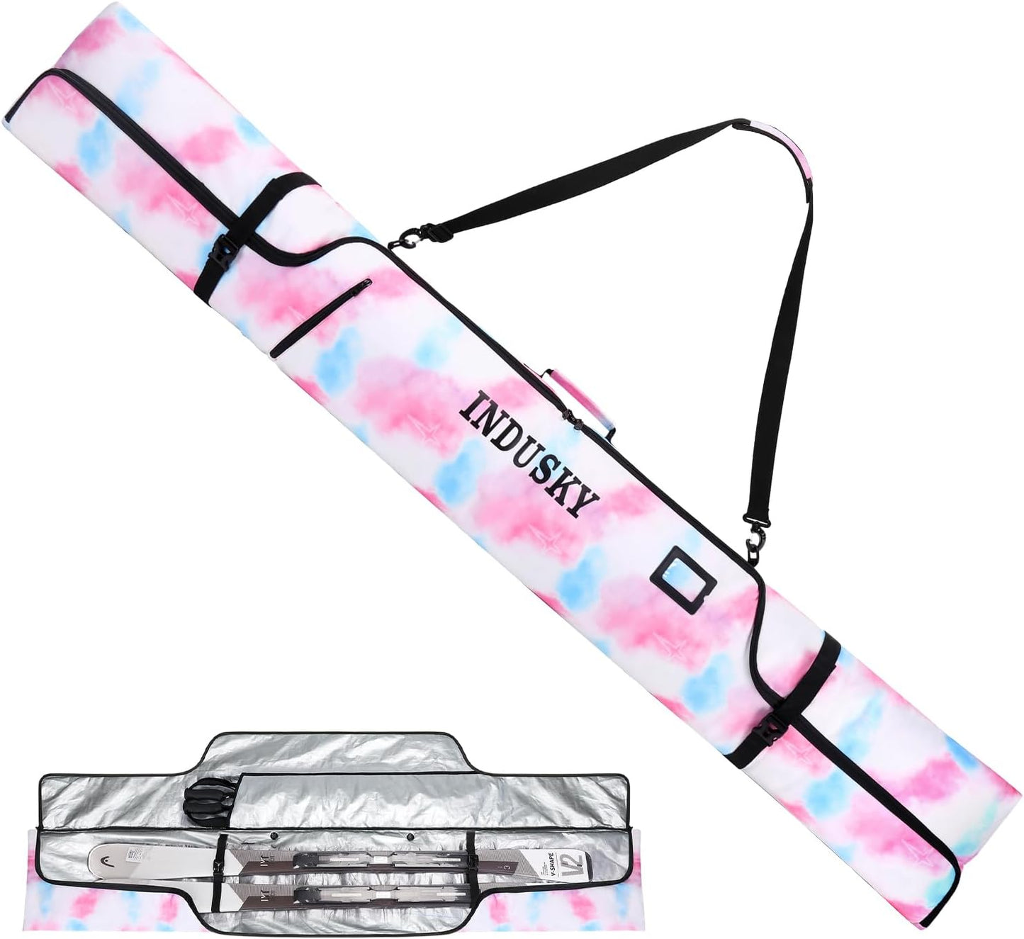 InduSKY Waterproof Padded Ski Bag - Fits Skis Up to 200cm