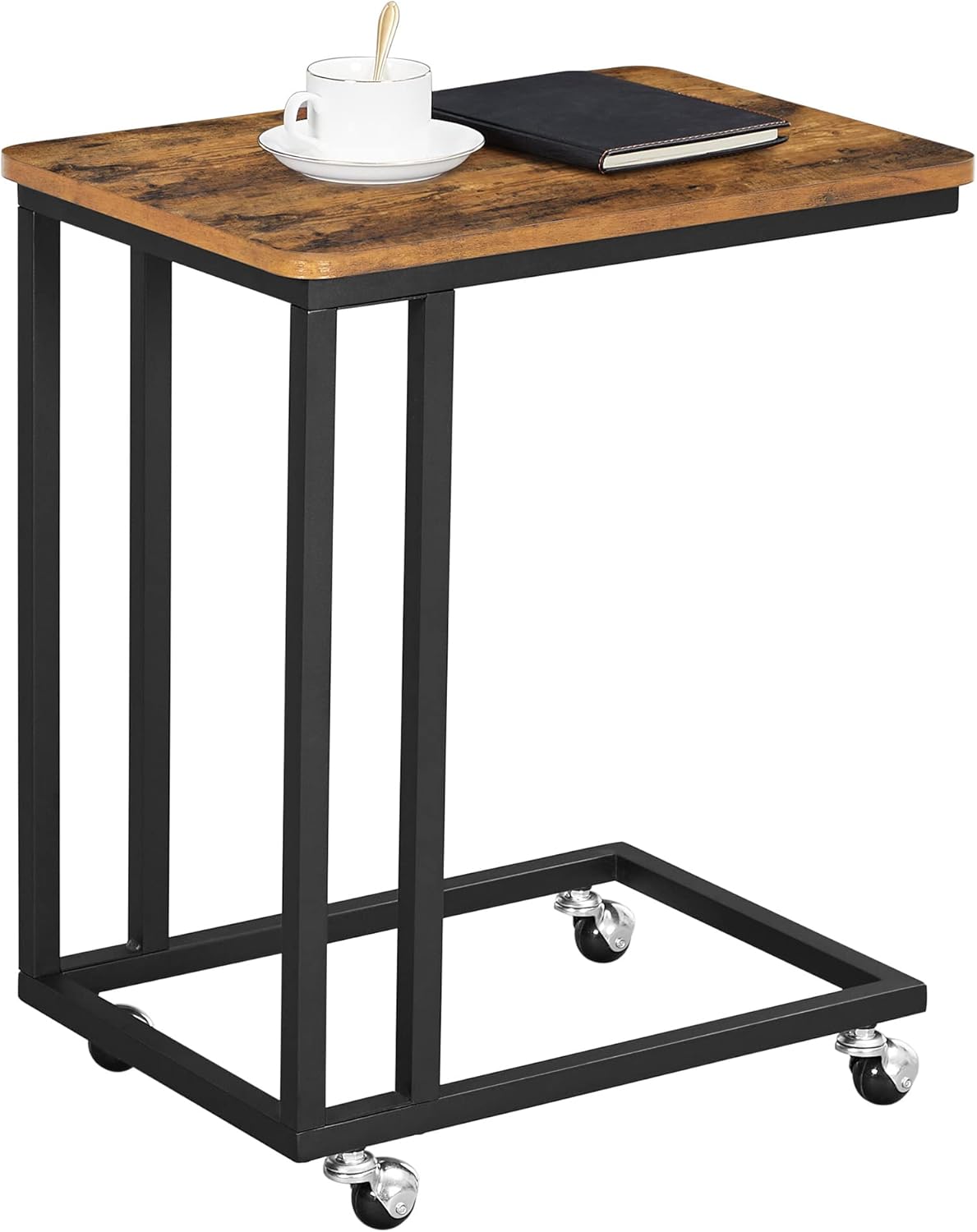 VASAGLE C Shaped End Table with Rolling Casters for Versatility