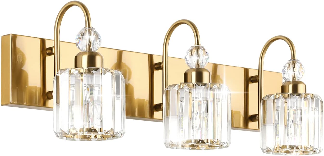 Brass Gold Bathroom Vanity Lights with Crystal Elegance
