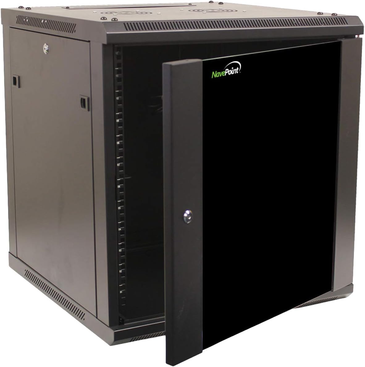NavePoint 12U Server Cabinet with Locking Glass Door and Fans