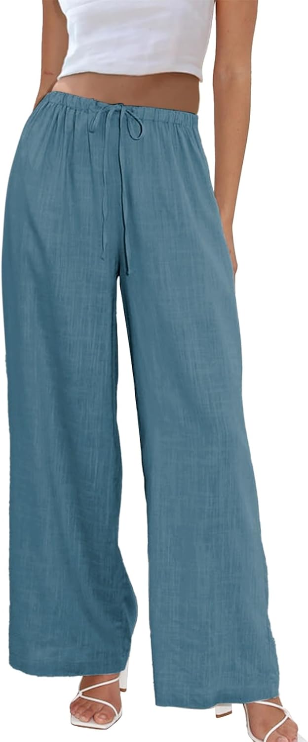 Duyang Womens Cotton Linen Palazzo Pants for Casual Summer Style