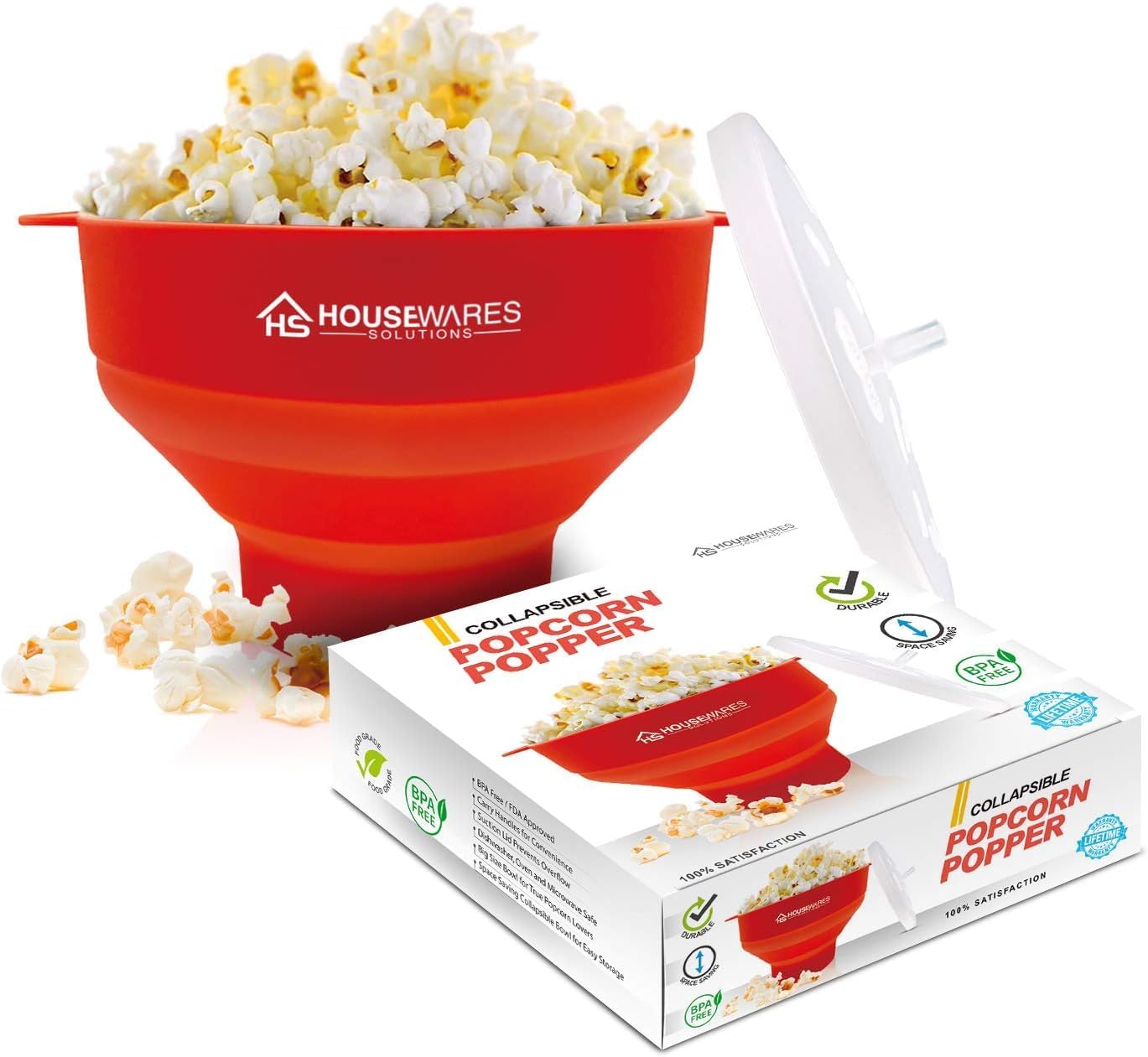 BRENSTEN Collapsible Popcorn Popper - Easy Hot Air Popping