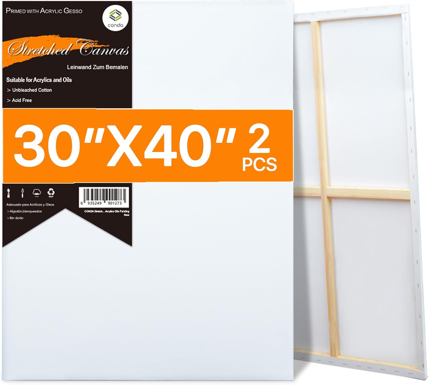 Large Stretched Canvas for Painting, 30x40 Inch 2 Pack