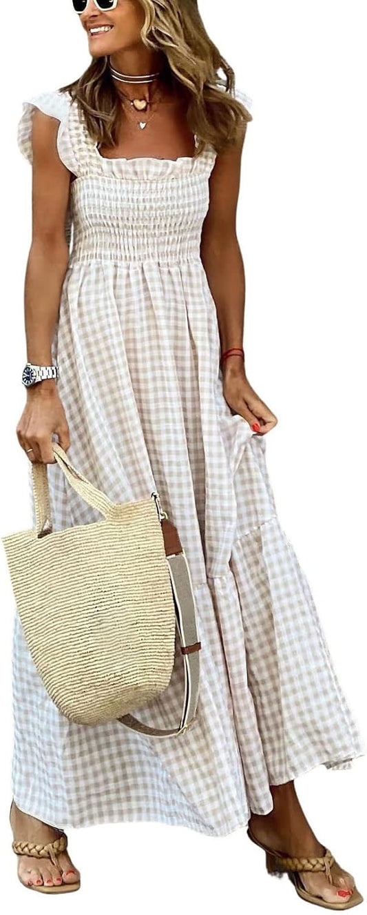 Chouyatou Women's Retro Plaid Smocked Dress for Every Occasion