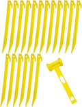 Set of 18 Heavy Duty 13-3/4 Tent Pegs with Hammer - Beach Camping Essential