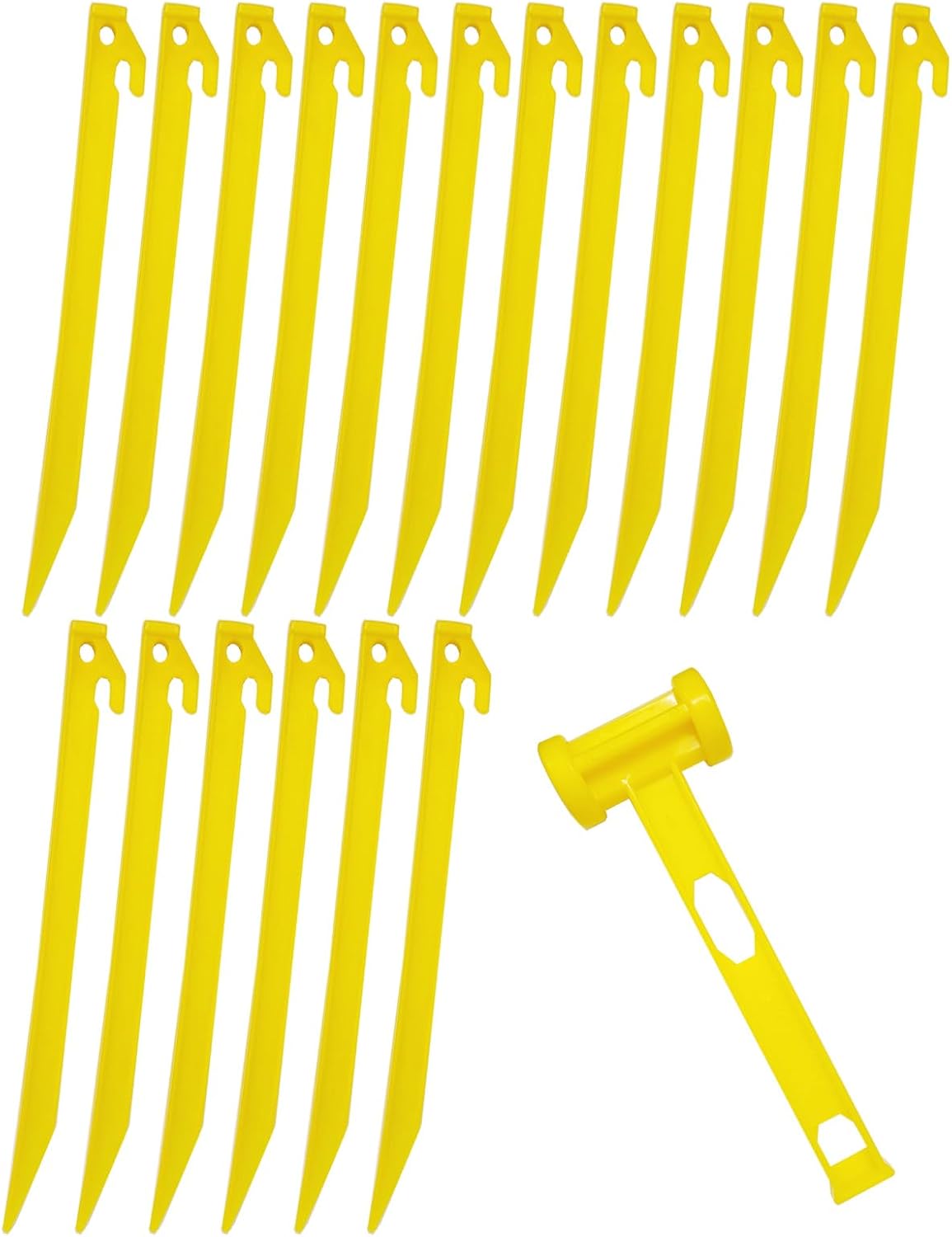 Set of 18 Heavy Duty 13-3/4 Tent Pegs with Hammer - Beach Camping Essential