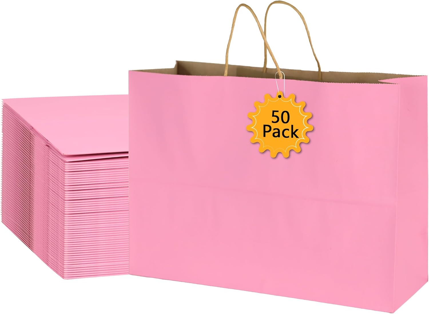 Large Pink Gift Bags 50Pcs Kraft Paper Bags with Handles