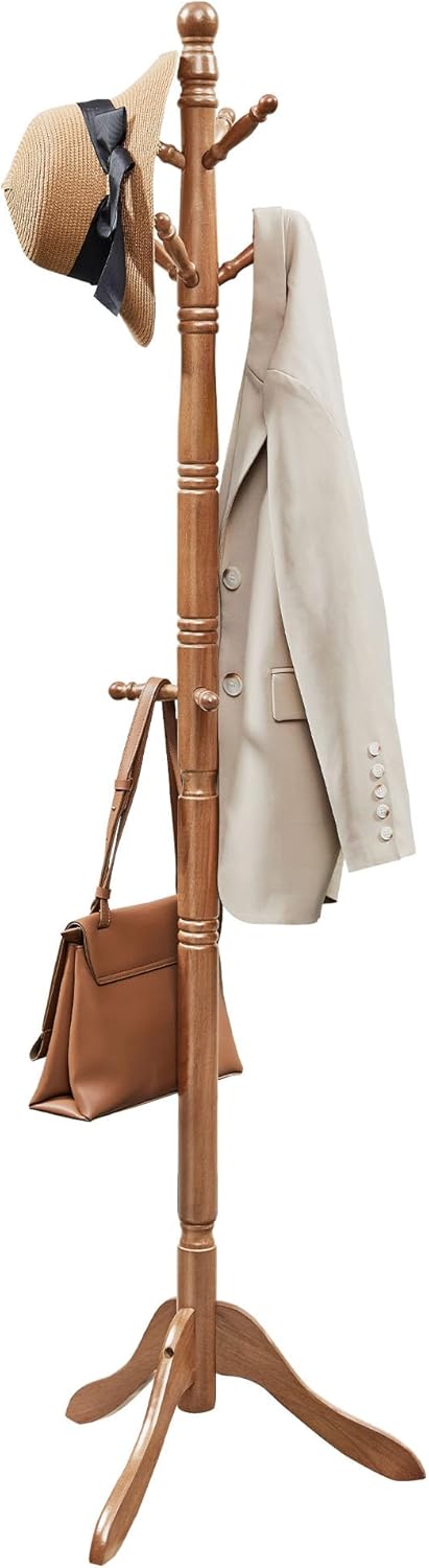 VASAGLE Solid Wood Coat Rack with 10 Hooks for Entryway
