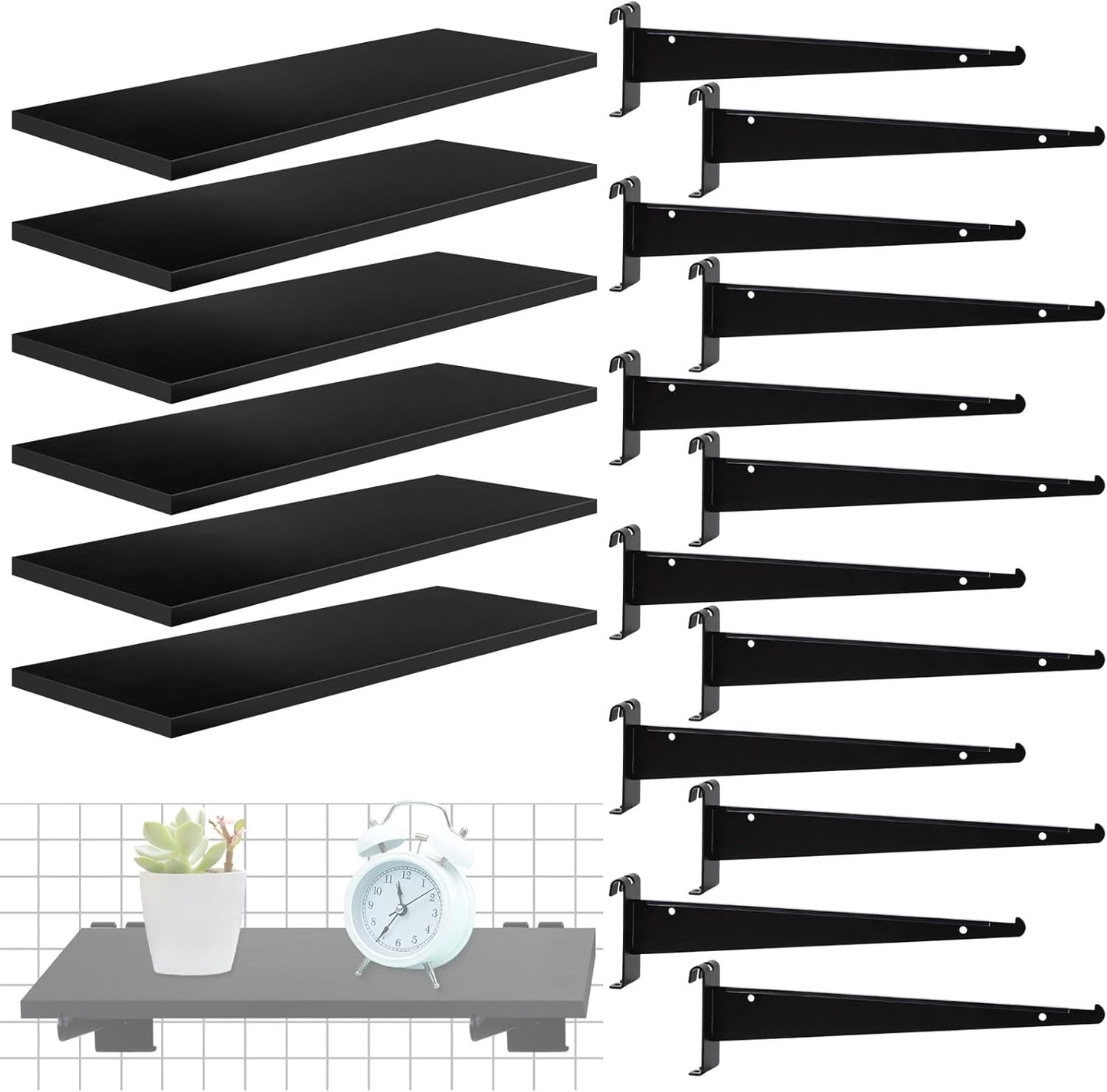 6 Pack Gridwall Shelf with Heavy Duty Metal Brackets for Storage