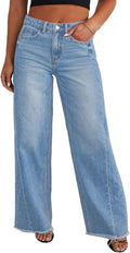 Eytino Women's Plus Size Wide Leg Jeans High Waist - Raw Hem Comfort