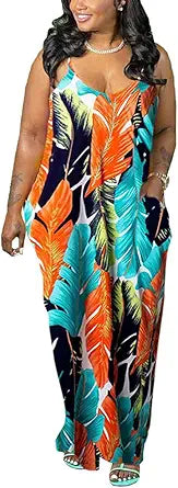 Stylish Plus Size Striped Maxi Dress with Pockets and Belt
