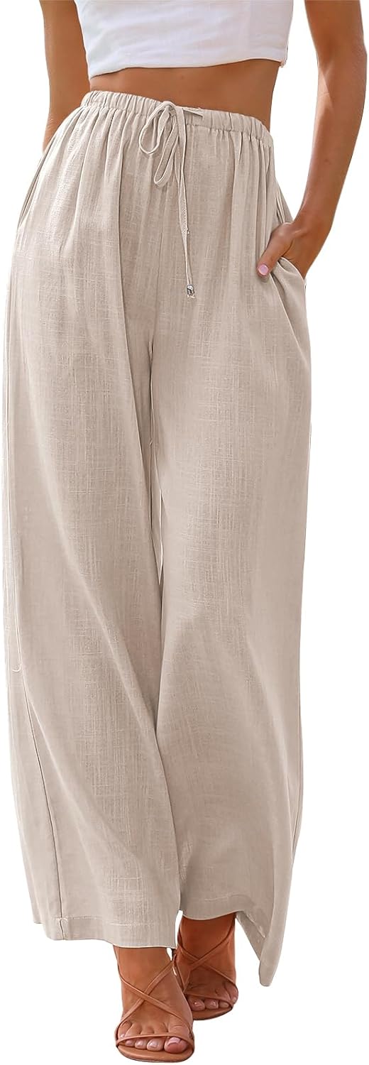 Linen Summer Palazzo Pants for Women - Flowy Wide Leg Style