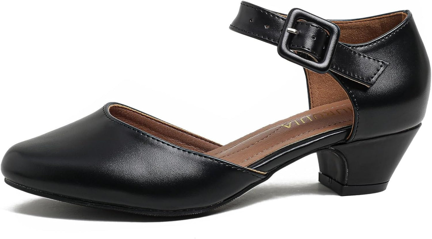 LIURUIJIA Women's Closed Toe Low Chunky Heel Pumps for Events