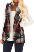 Plaid Vest for Women - Lapel Open Front Sleeveless Cardigan