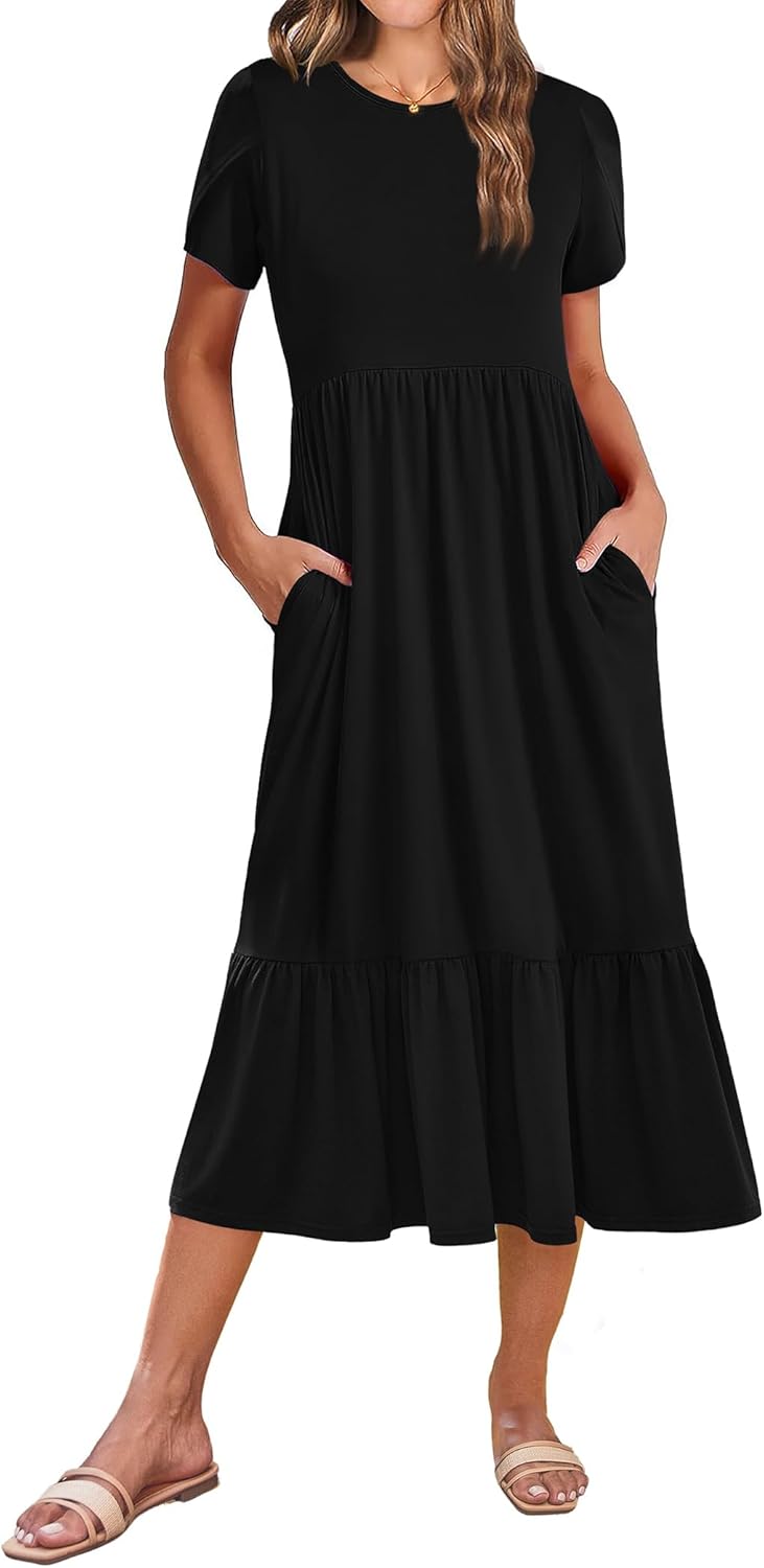 Zeagoo Women Summer Midi A Line Dress with Pockets for Travel